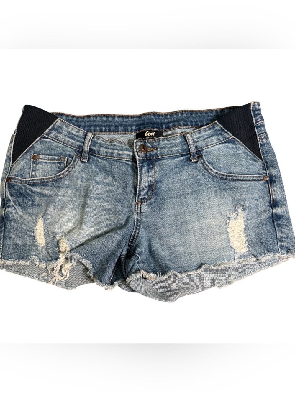 LED Women's Light Wash Distressed Denim Shorts with Stretch Side Panels